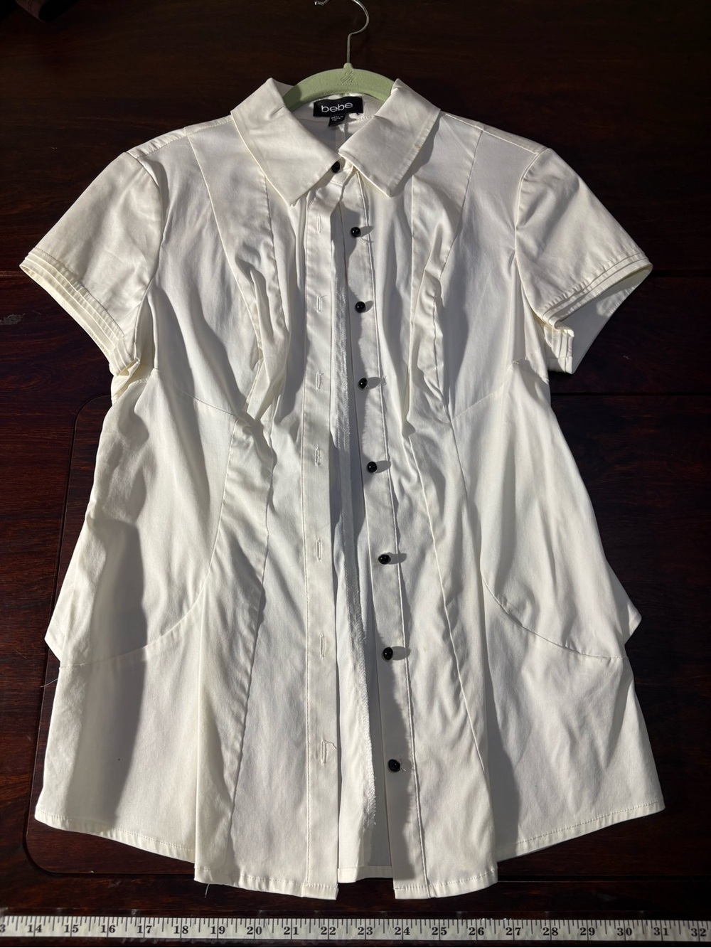 bebe Cream Short-Sleeve Button-Front Tunic Shirt